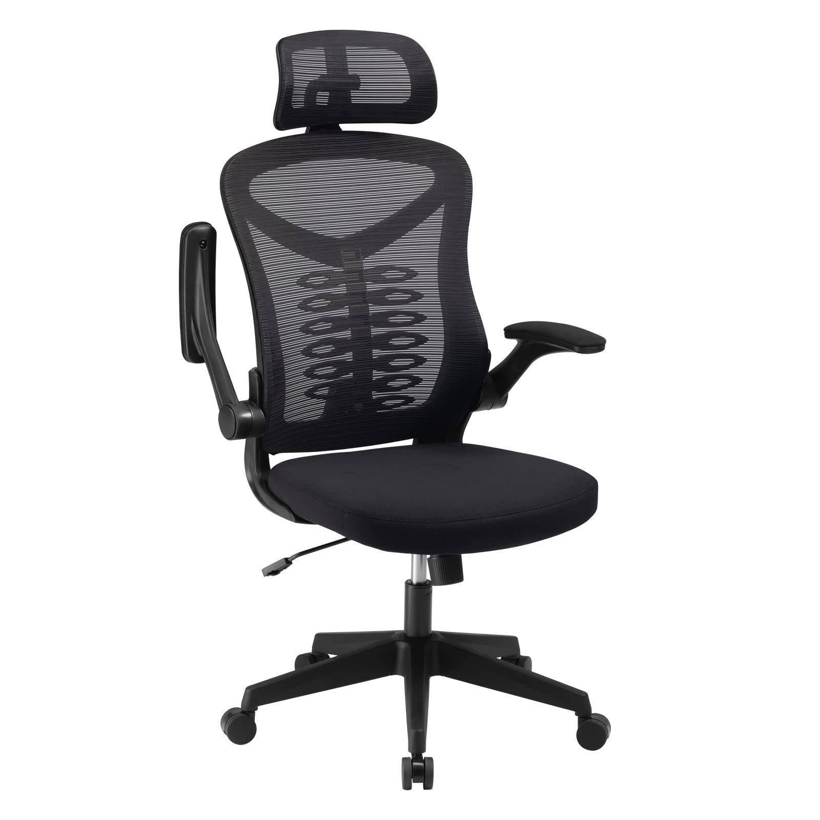【新着商品】可動式ヘッドレスト リクライニング機能 通気性 ハイバック ランバーサポート調整可能 高反発クッション採用 360度回転 メッシュ 跳ね上げ式アームレスト (size 椅子 デスクチェ