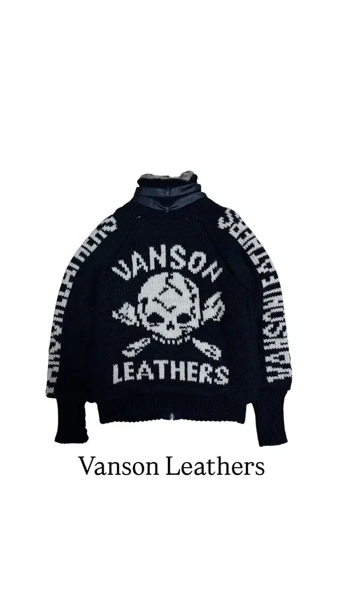 VANSON】カウチン ニット カーディガン スカル ロゴ XL 黒
