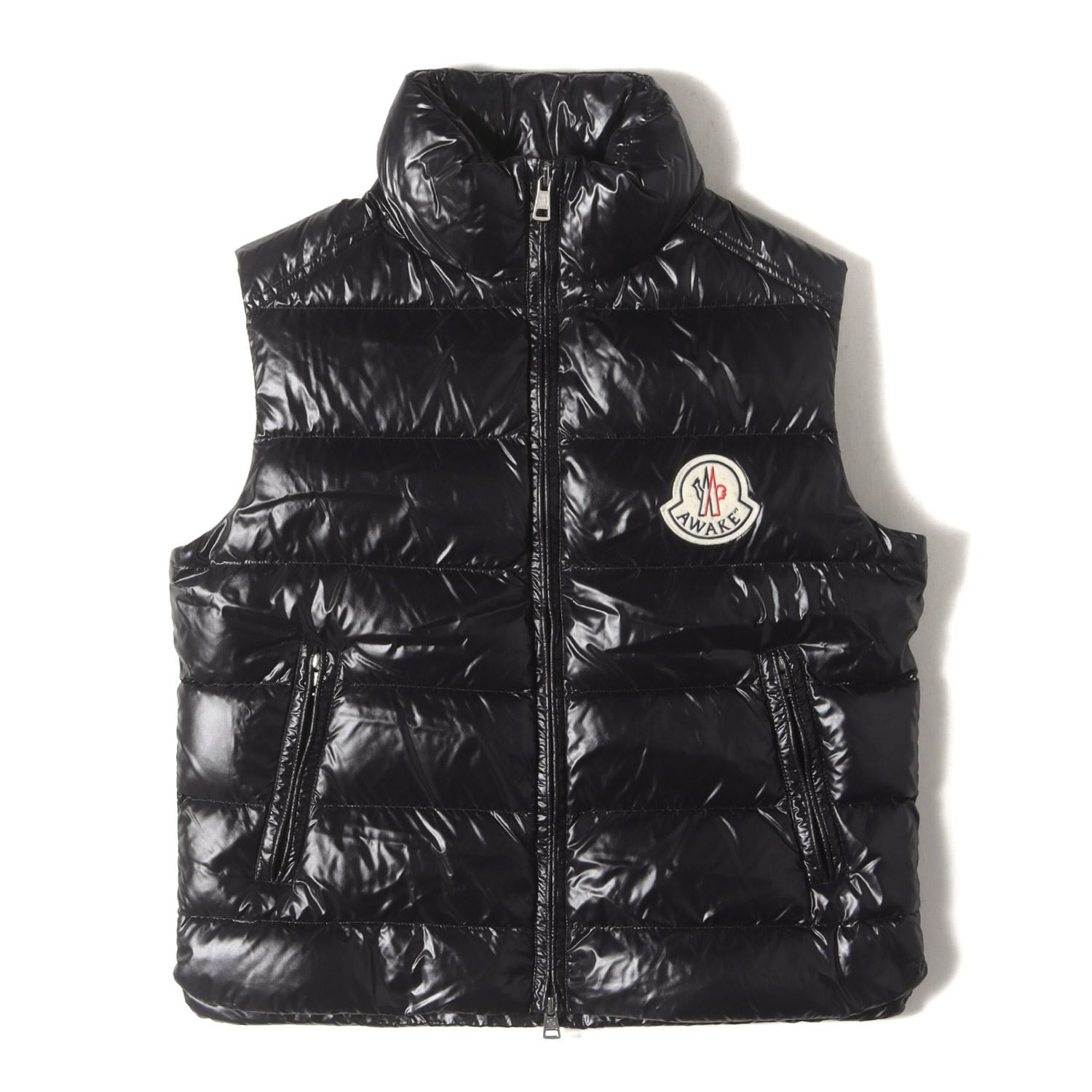 美品 MONCLER モンクレール ベスト サイズ:2 Awake NY バック コラボ ロゴ デカワッペン ダウンベスト (PARKER GILET) / GENIUS ブラック 黒 アウター ジャケット 上着【メンズ】