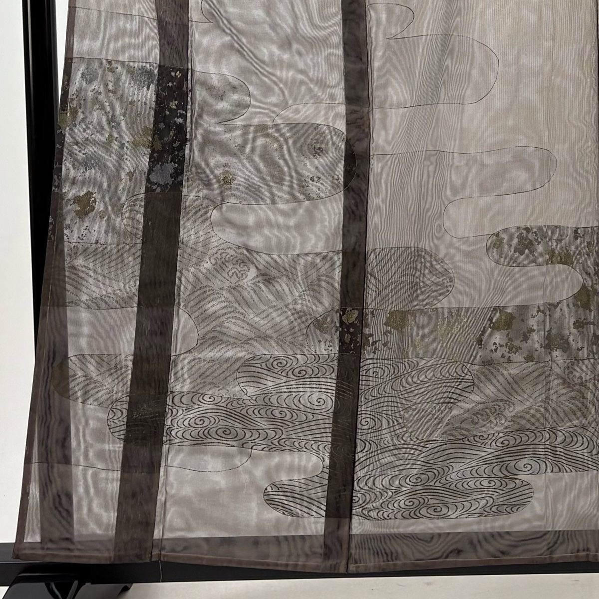 訪問着 身丈158.5cm 裄丈62.5cm S 紗袷 ヱ霞 波 金銀彩 茶色 正絹 名品