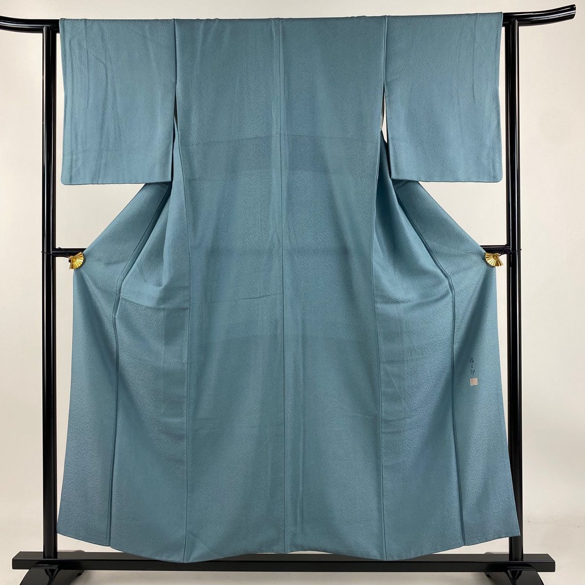 江戸小紋 身丈155.5cm 裄丈62cm S 袷 落款 鮫 青灰色 正絹 名品 一つ紋