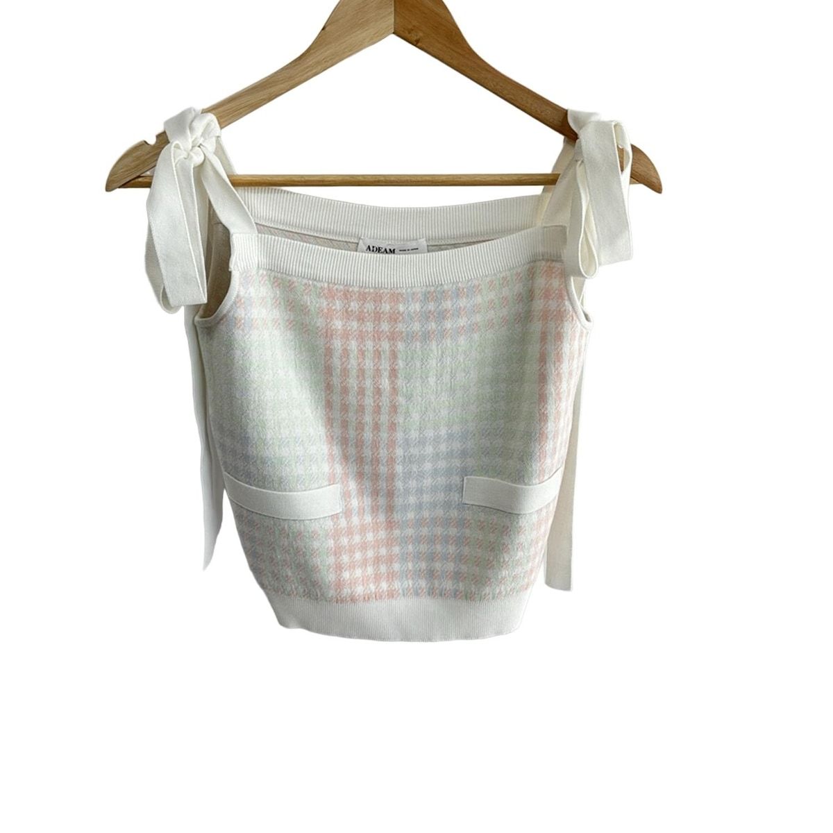 ADEAM アディアム キャミソール サイズXS レディース - 白×ライトブルー×マルチ ニット チェック柄