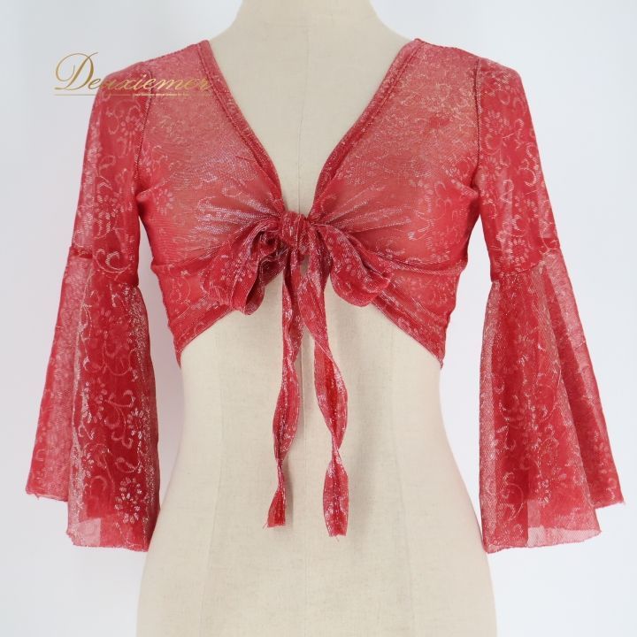 フラメンコ 衣装 ブラウス トップス レッスン 練習着 レッド系 赤