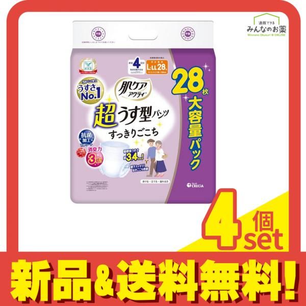肌ケア アクティ 超うす型パンツ すっきりごこち 4回分吸収 L～LL 大容量パック 28枚入 4個セット
