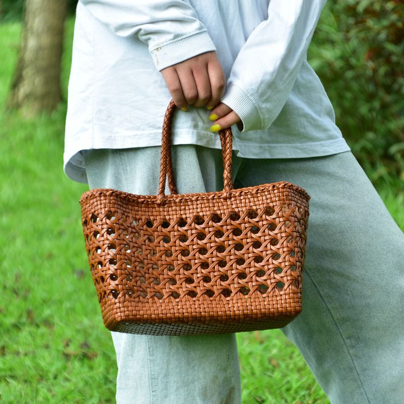 牛革 革編み込み かごバッグ 籠 レザー メッシュ鞄 BAG バッグ