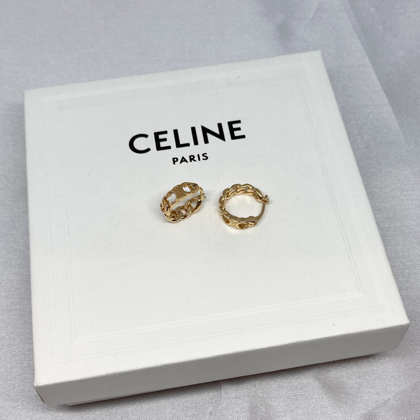CELINE セリーヌ トリオンフ チェーン フープ WSM3253 ピアス 両耳用 GP ゴールド レディース ブランド PAWNSHOPRiZ パウンショップリズ