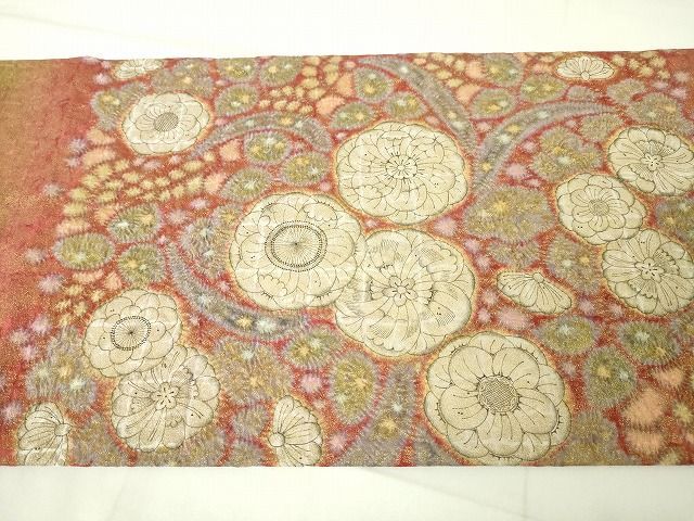 平和屋本店□極上 初代 久保田一竹 幻の辻が花 太鼓柄袋帯 金通し地