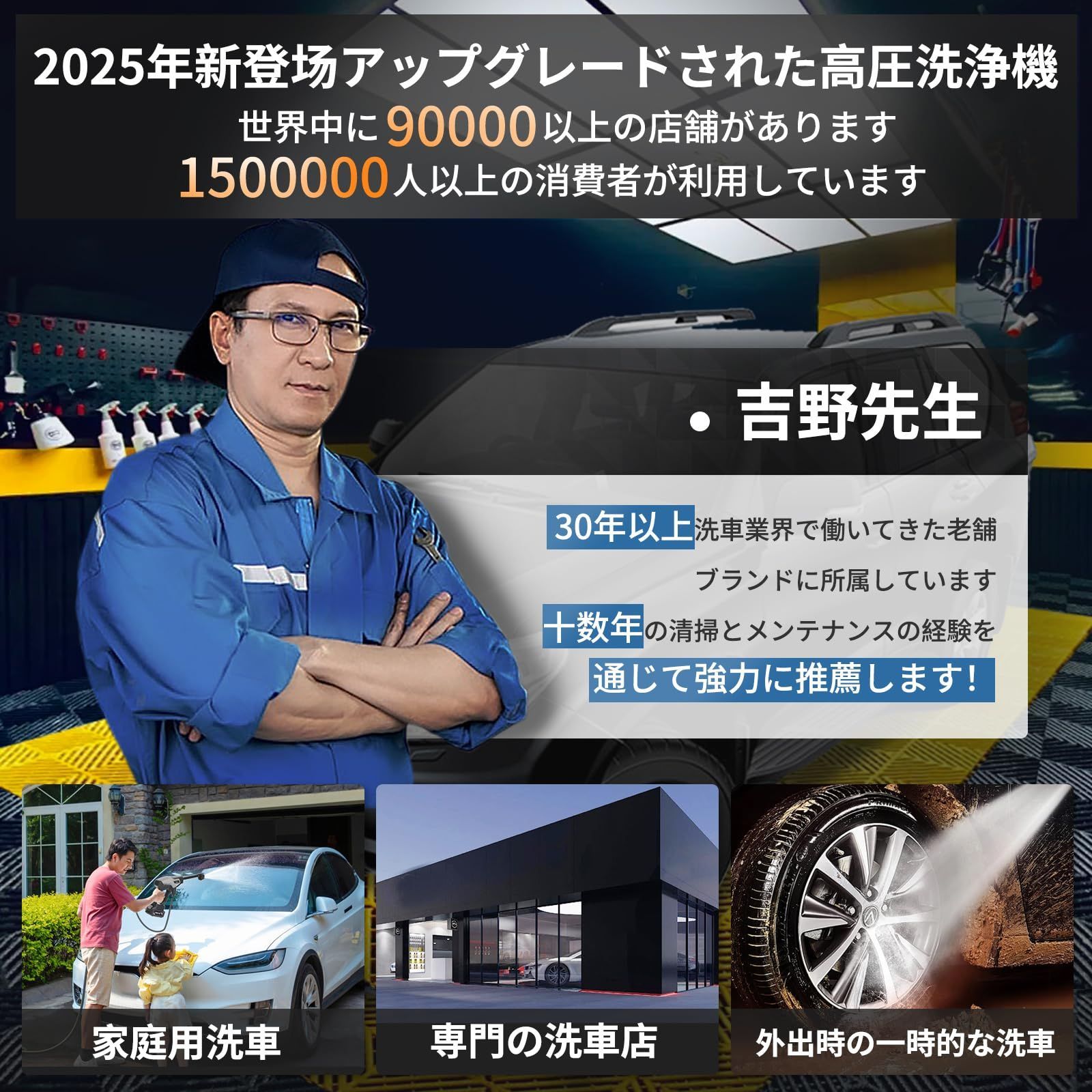 高圧洗浄機【洗車プロ吉野先生監修】2025強化版新登場 8MPa高圧洗浄機 