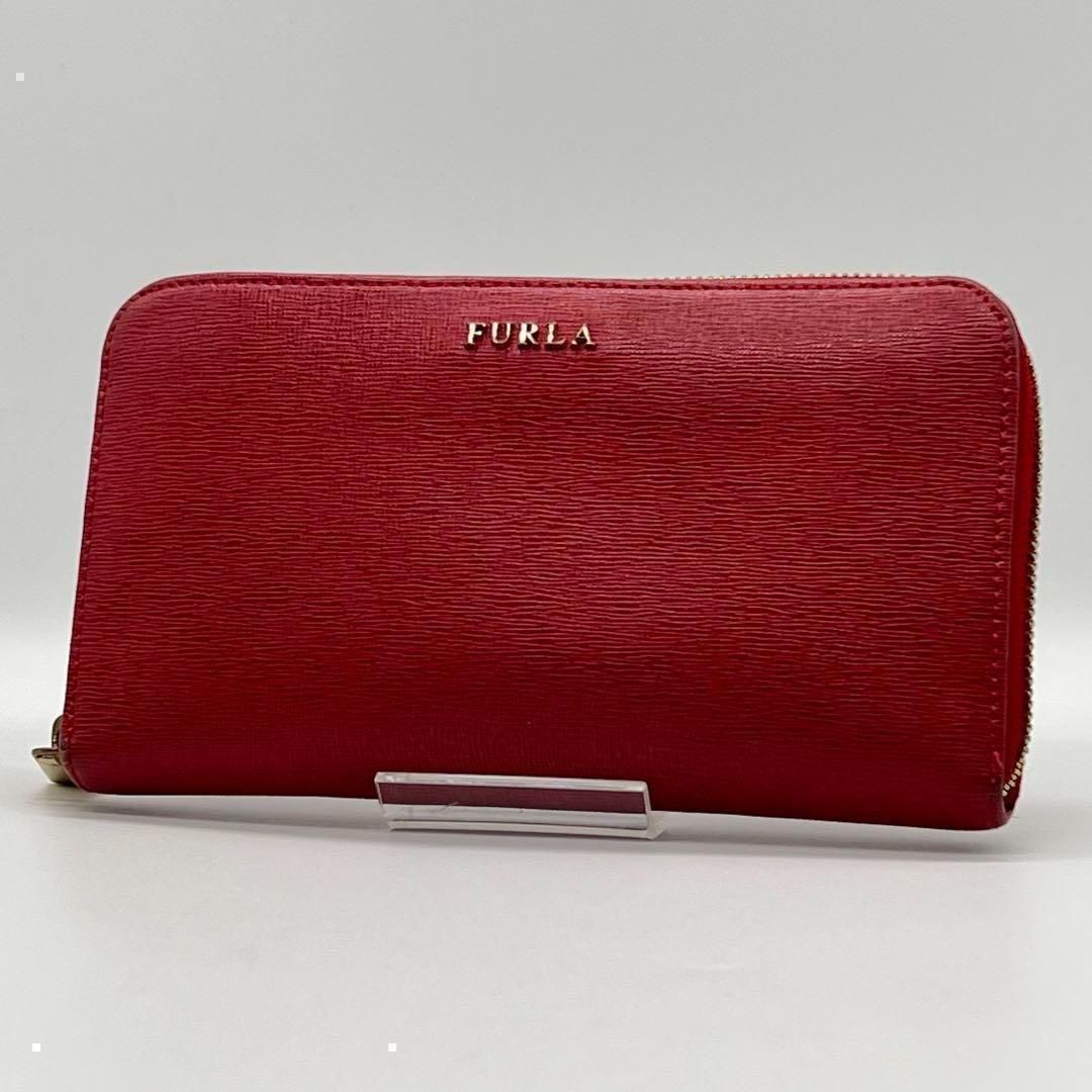 美品 FURLA フルラ ラウンドファスナ長財布 レッド 赤