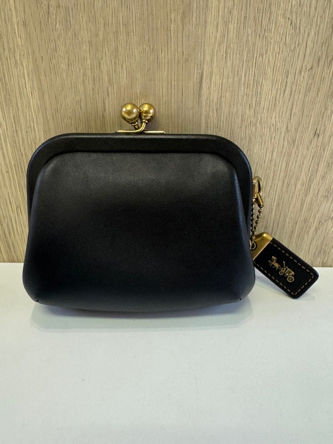 品 COACHコーチ がま口 キスロック レザー コインケース 小銭入れ 68326 黒ブラック ファッション小物 財布 現状品