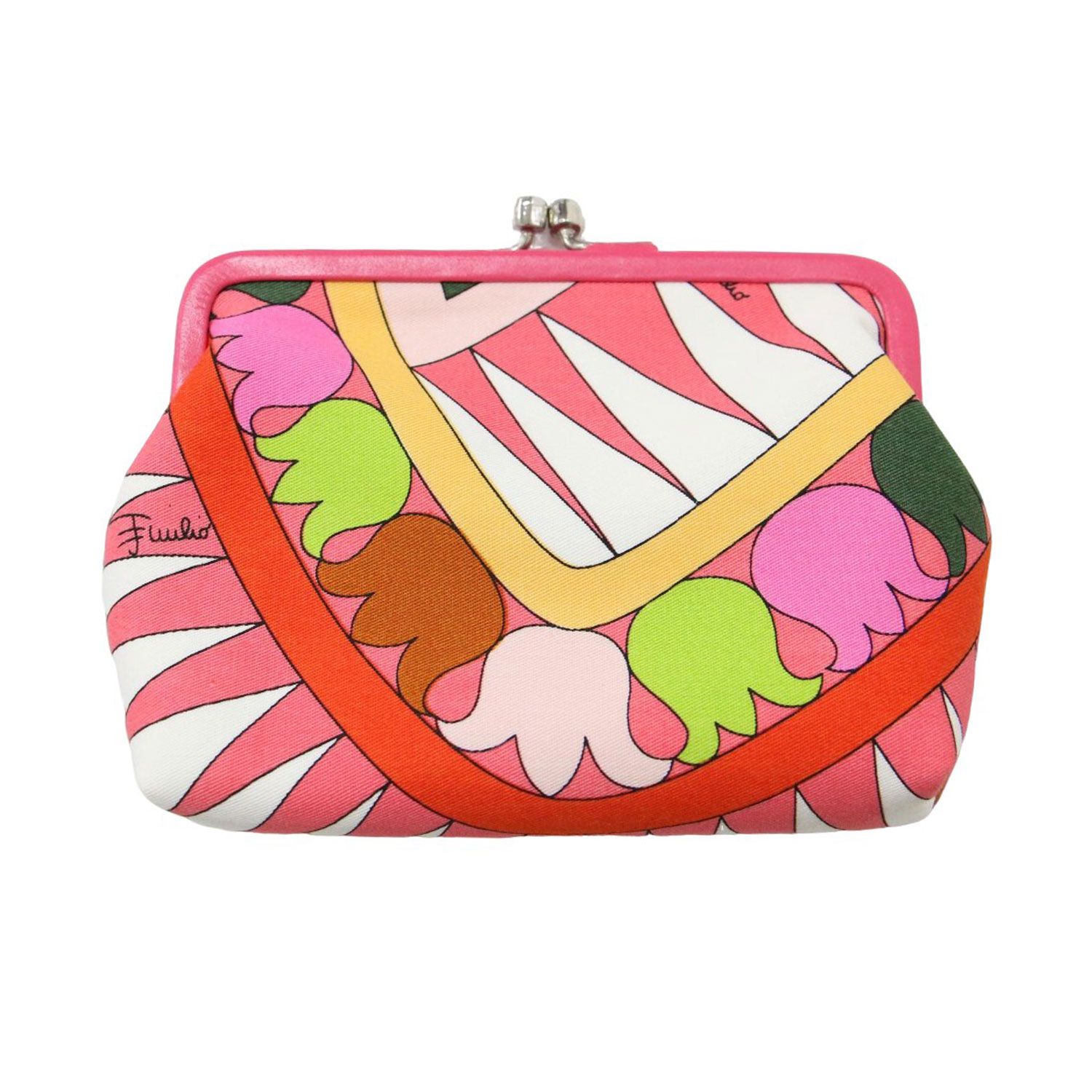 エミリオプッチ　ポーチ　PUCCI がま口 EMILIO PUCCI エミリオプッチ ポーチ ピンク系 プッチ柄 がま口