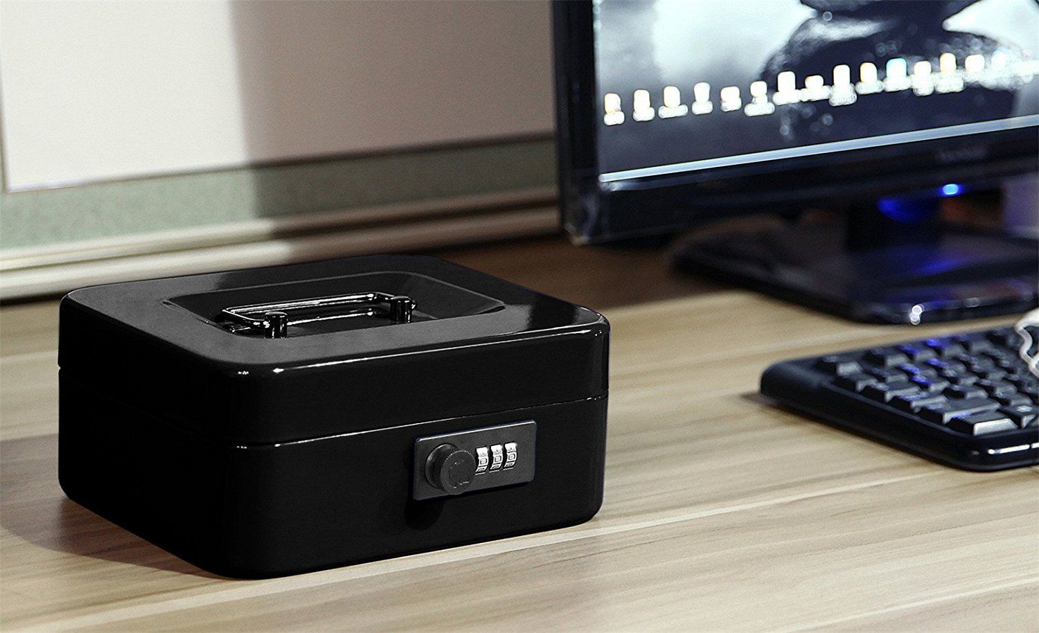 Jssmst ジェスマット 手提金庫 ダイヤル式 金属製 20x16x9cm B6サイズ CB0702M ブラック