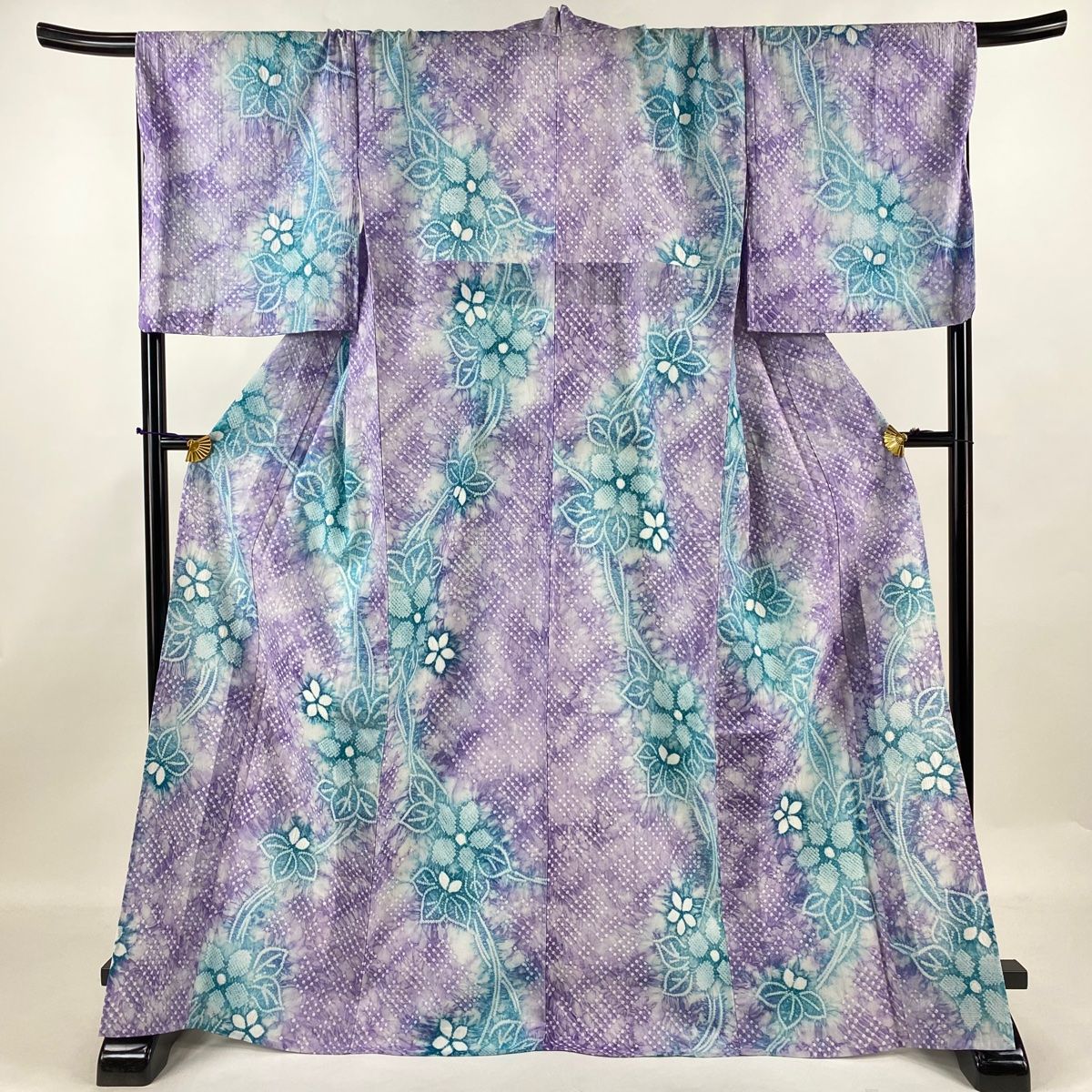浴衣 身丈169.5cm 裄丈71cm L 絞り浴衣 草花 薄紫 綿 名品