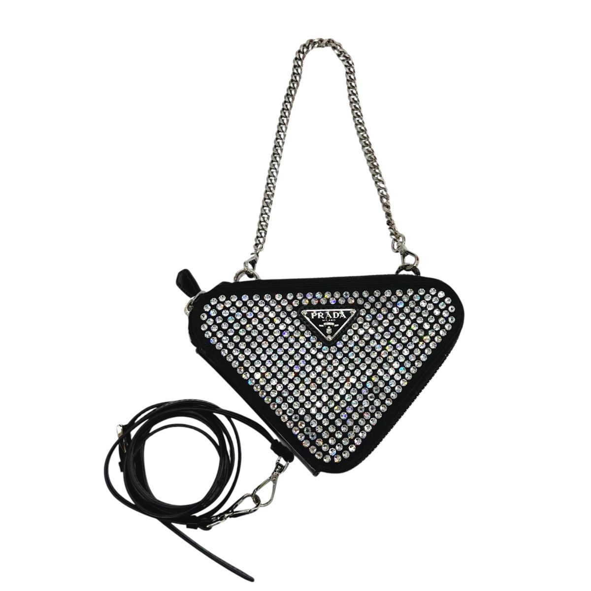 国内即送 PRADA ムートン トライアングル ミニ ポーチ 1NR015 PRADA Triangle Mini Pouch Hand Shoulder Bag Patent leather