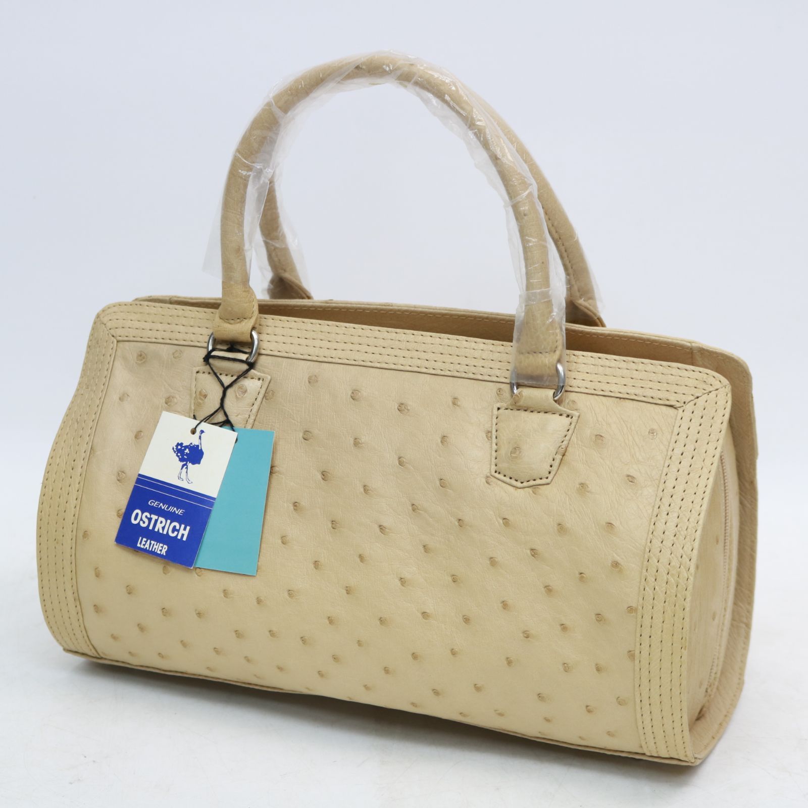 294)【未使用品】Genuine オーストリッチ ハンドバッグ ベージュ 革 