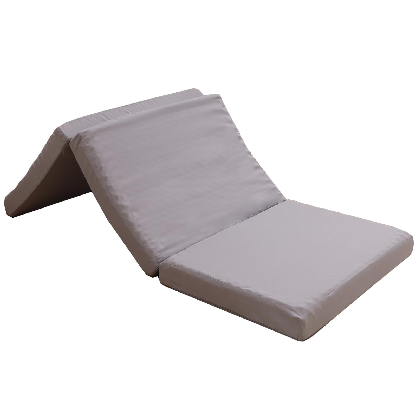 【人気商品】Qucover マットレス 三つ折り シングル 凹凸加工 竹炭消臭 高反発 密度25D 硬さ190N 厚10cm 体圧分散 点で支える 敷布団 折りたたみマットレス カバー洗える (S-ポリエステルカバー グ