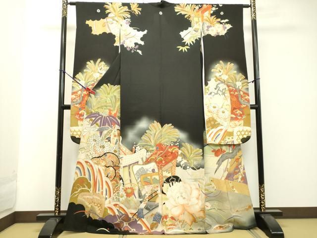 ★少々ヤケあり★正絹 振袖 仕立て上がり リメイク-w ☆未使用☆女性用振袖 正絹 未仕立て B級品ヤケ有り花模様振袖