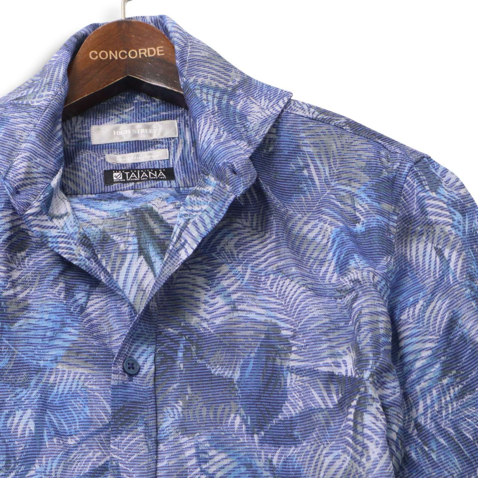【美品】HIGH STREET ハイストリート 通年 イタリア TAIANA生地 リーフ 総柄 長袖 シャツ Sz.M メンズ 日本製