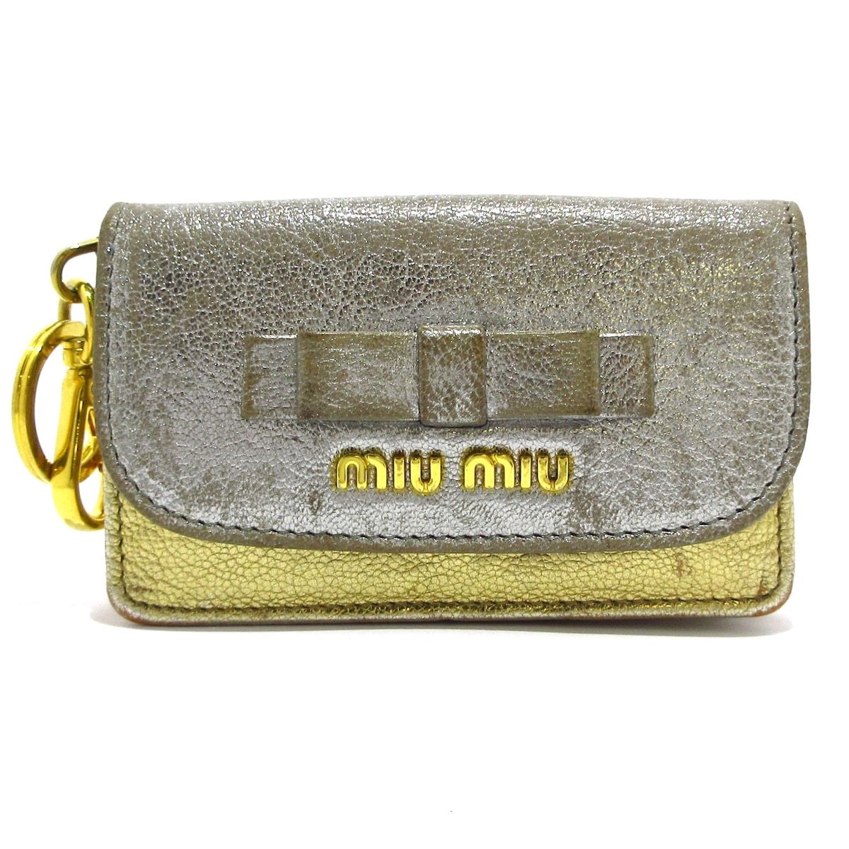 ミュウミュウ　MIU MIU カードケース　リボン ミュウミュウmiu miuパールリボンカードケースミニ財布5MC081