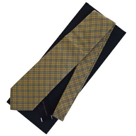 【中古】 超美品 バーバリー BURBERRY ネクタイ チェック柄 ベージュ シルク 100% メンズ 保存箱付き 08JA128