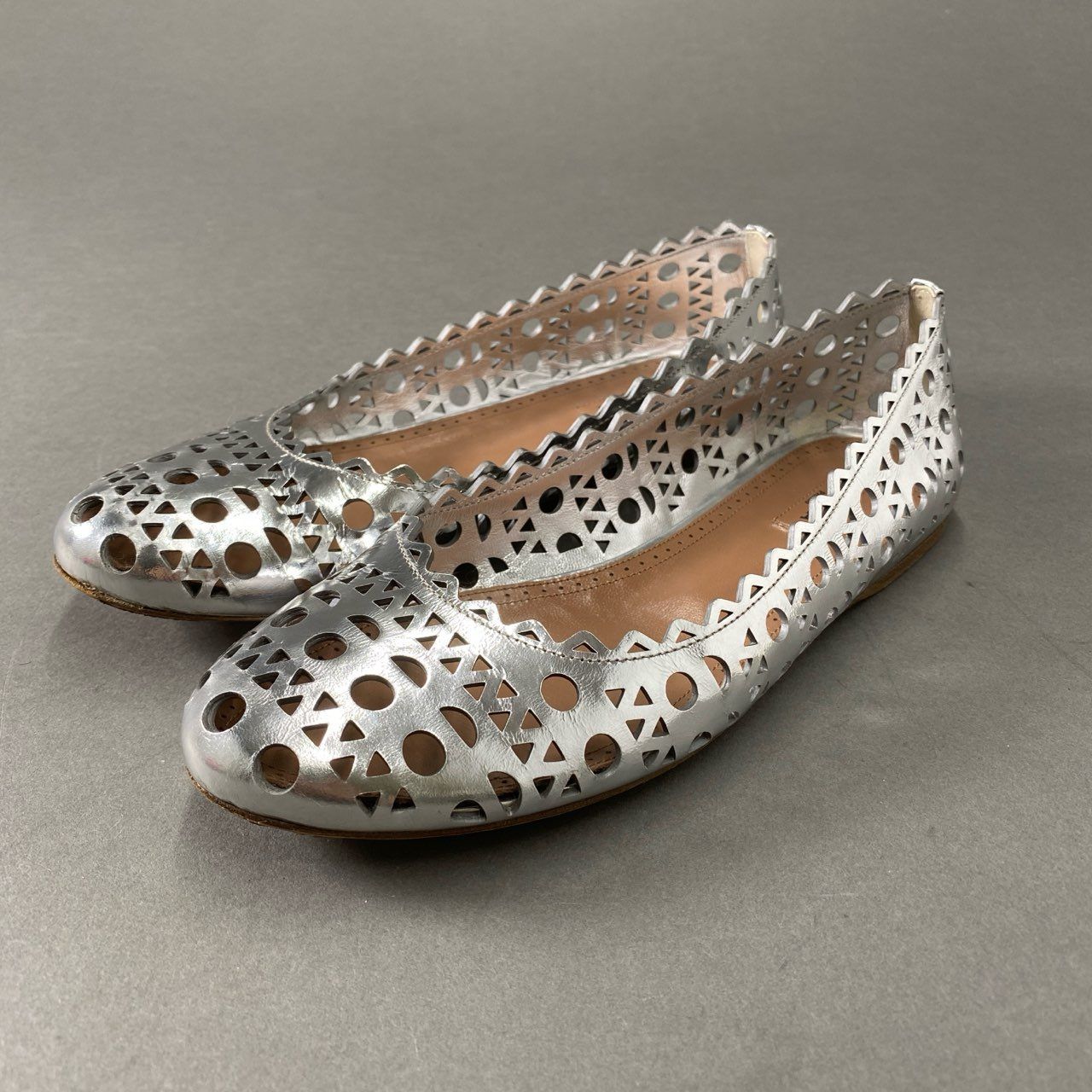 3f17 ALAIA アライア レザーカット バレリーナシューズ フラット 37