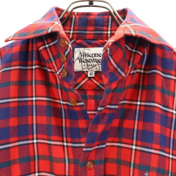 ヴィヴィアンウエストウッドマン 長袖 チェックシャツ 46 レッド
