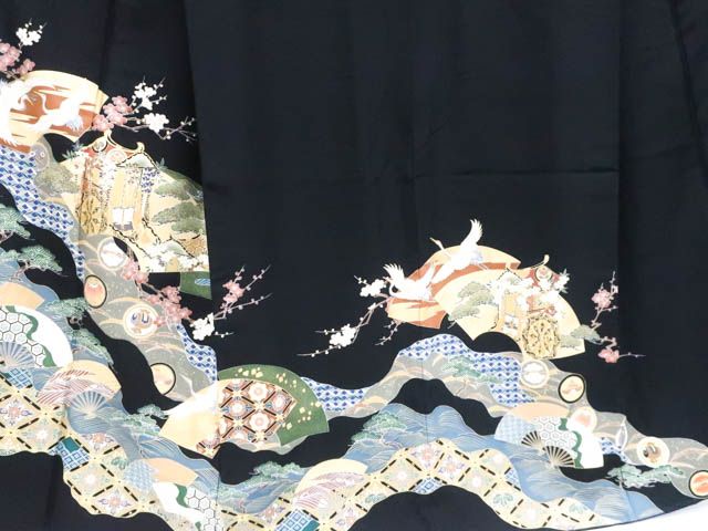 黒留袖 五つ紋 金駒刺繍 吉祥文 落款入 比翼仕立て 着物 身丈約165cm 裄丈約65.5cm 25z10-5908 黒留袖 五つ紋 金駒刺繍 吉祥文 落款入 比翼仕立て 着物 身丈約165cm