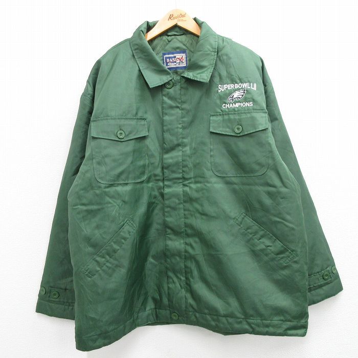 XL/古着 長袖 ナイロン ジャケット メンズ 00s NFL フィラデルフィアイーグルス チャンピオン 大きいサイズ ロング丈 緑 グリーン 内側キル