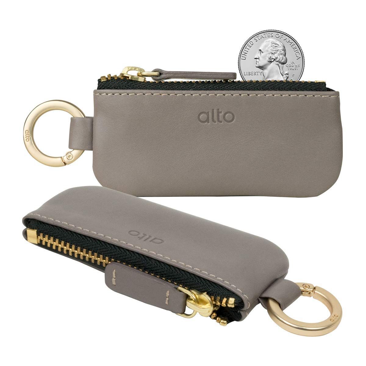 HAENJA 自動リアトランクマット荷物トレイカーペットトヨタアバロン XX50 2018 2019 2020 2021 全天候型車  Alto本革携帯キーリング付きコインケース (セメントグレー) alto レザーキーリング付きコインケース