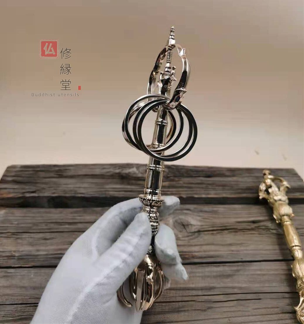 修縁堂】 法器 法杖 五鈷錫杖 禅杖 密教法具 真鍮製 23.5CM