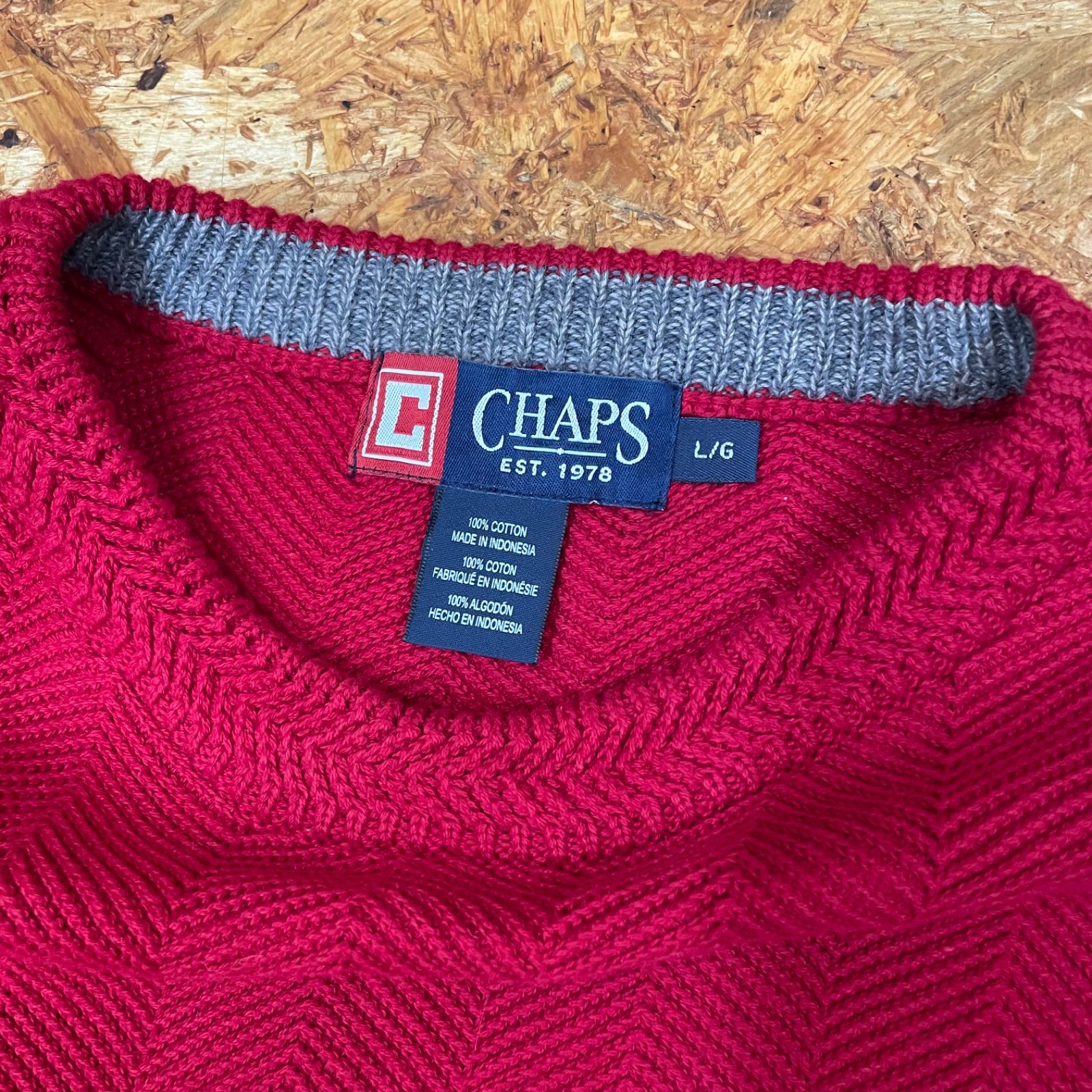 2】CHAPS Ralph Lauren コットンニットセーター L 赤 レッド 