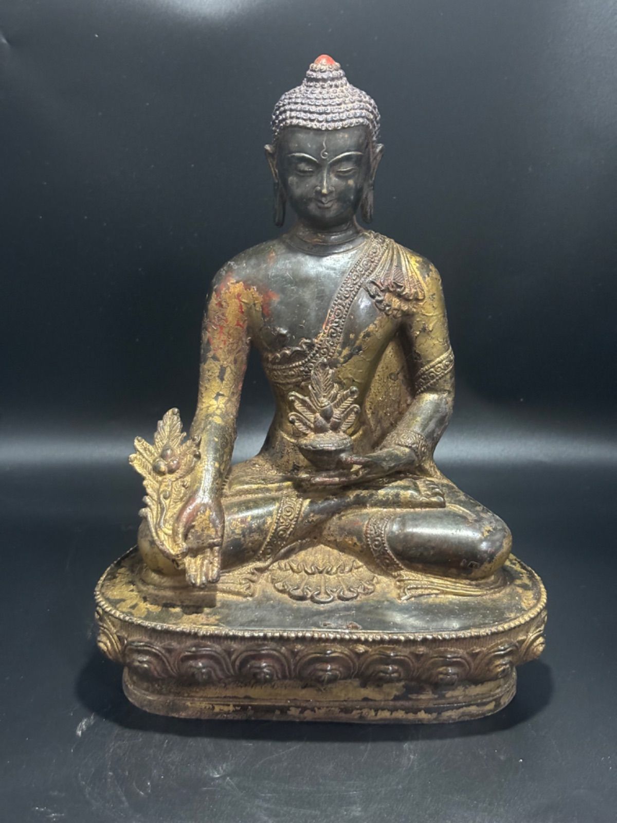 古美術 古銅製 高浮雕 藥師仏 仏造像 寺院収蔵品 細密細工造