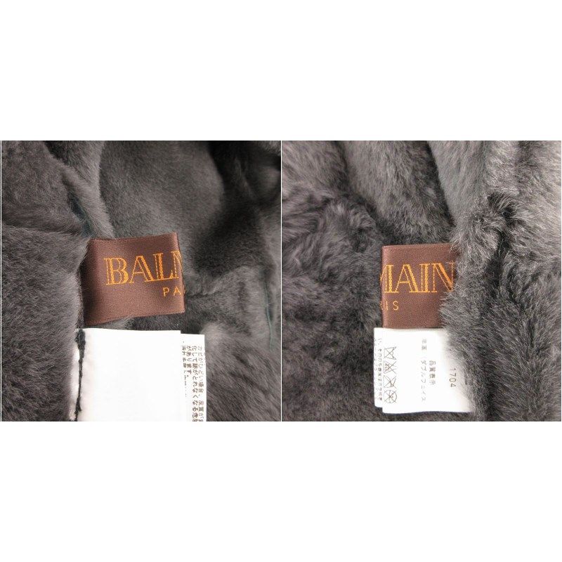 バルマン BALMAIN ムートンコート 羊革 ラムレザー フード 裏地