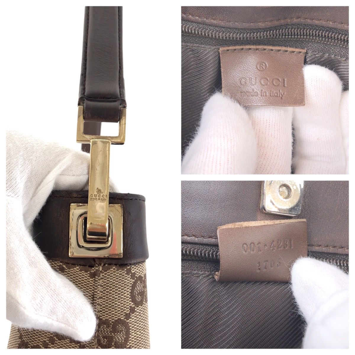 美品 GUCCI グッチ ブラウン ゴールド金具 GGキャンバス/レザー