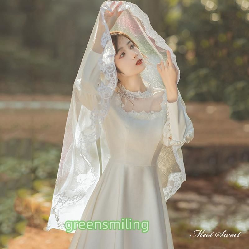 ウェディングドレス ロングドレス 半袖 二次会 結婚式 前撮り 花嫁