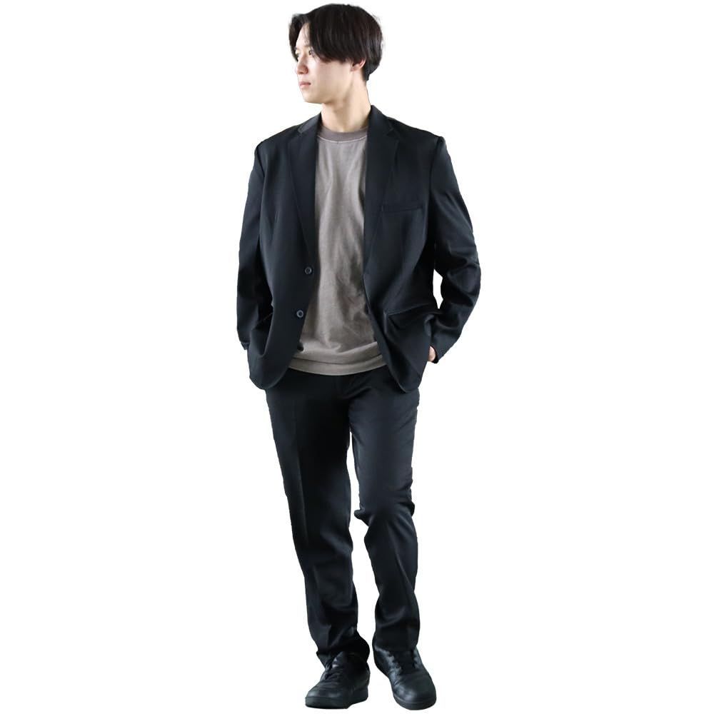 Size L_Color ブラック アトリエ365 セットアップ メンズ ジャケット パンツ 上下セット 洗える 伸縮 撥水 家庭洗濯 おしゃれ ストレッチ テレワーク 在宅勤務 ネイビー ブラック|oth-me-jk-1542-ats-L-nojkpa-
