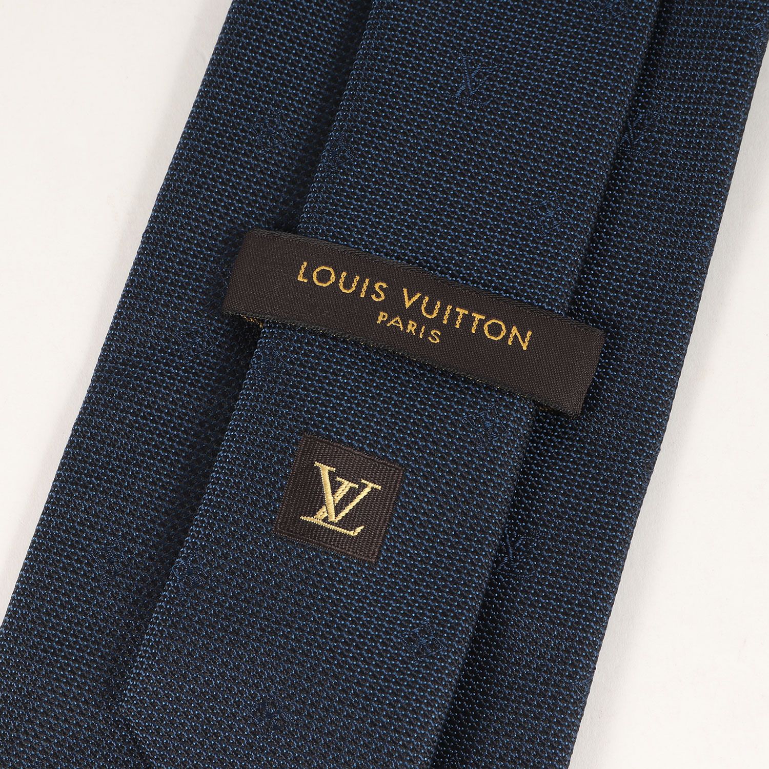 美品 LOUIS VUITTON ルイヴィトン ネクタイ ロゴマーク柄 モノグラム シルク ネイビー 紺 ブランド イタリア製
