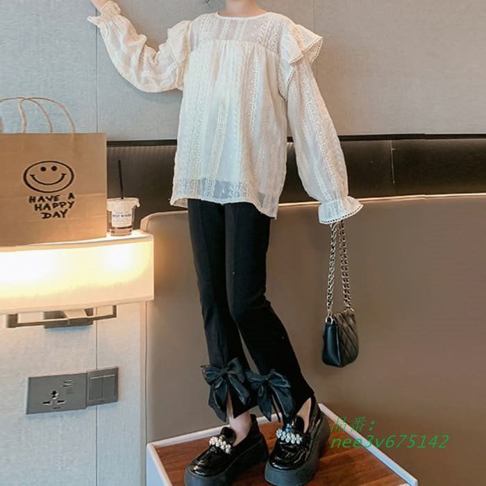 小学生 セットアップ キッズ 女の子 フリル プルオーバー 韓国 2点セット カジュアル ガーリー フ パンツ ツーピース 春秋 おしゃれ 通学 nee3v675142