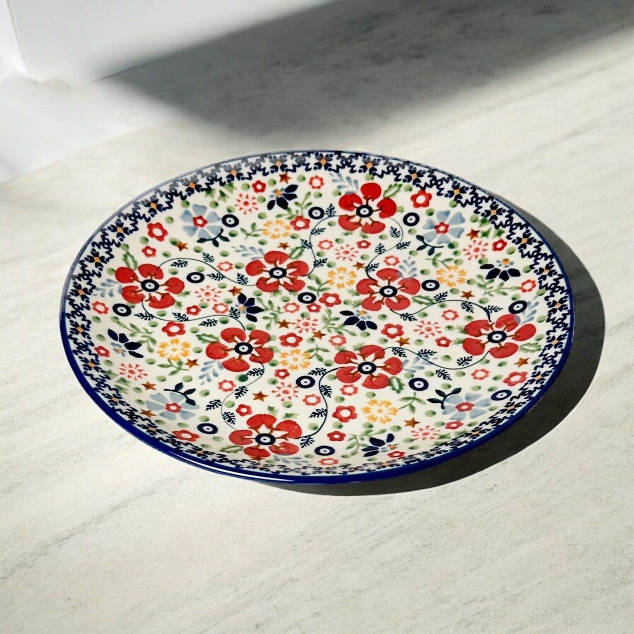 ポーリッシュポタリー 22cm 中皿 プレート T134-EO34 手描きデザイン