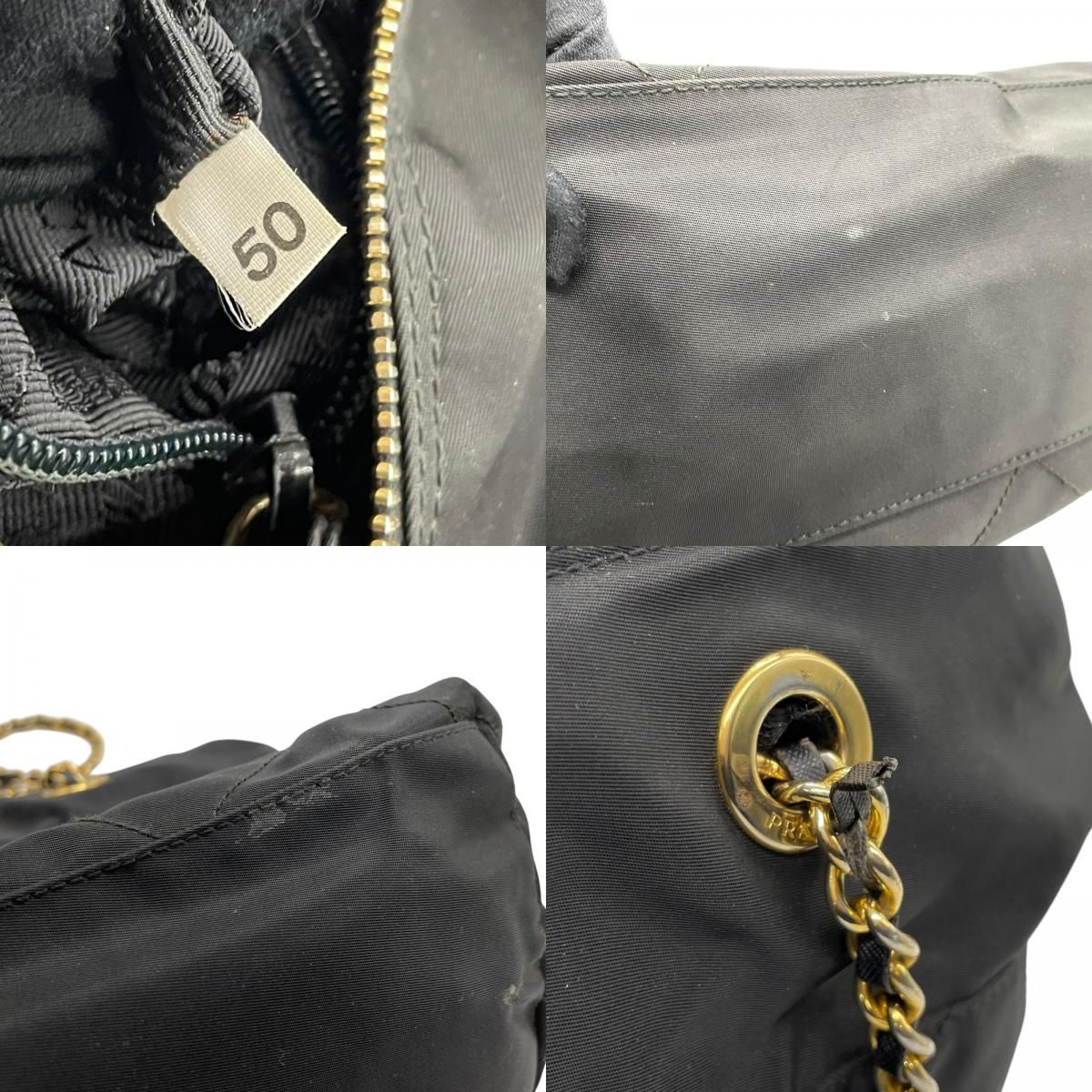 【確実正規品】【美品】PRADA 黒 ナイロン ハンドバッグ ゴールドチェーン PRADA プラダ ナイロン キルティング チェーン ショルダーバッグ