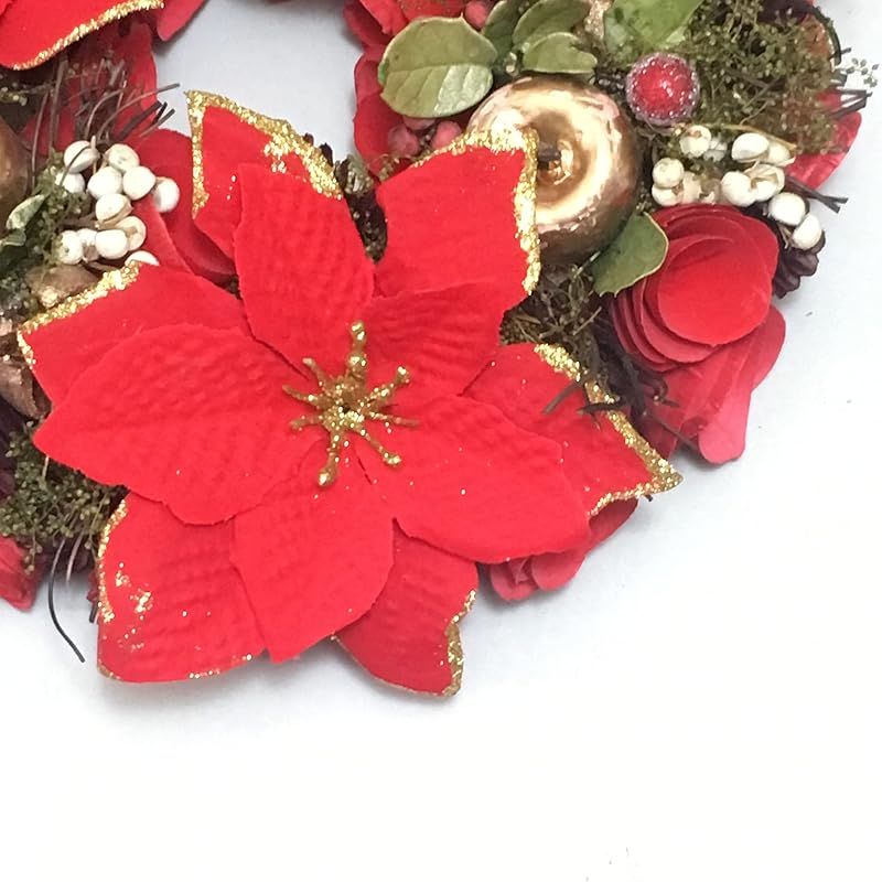 赤薔薇とポインセチアのクリスマスリース☆玄関リース☆造花リース 7c86851d03a712423756f8f5b27695