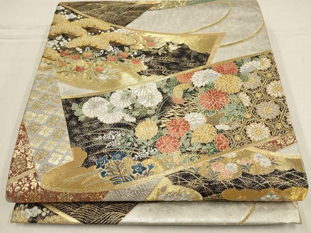 平和屋着物▽西陣まいづる謹製 六通柄袋帯 草花絵巻文 金銀糸