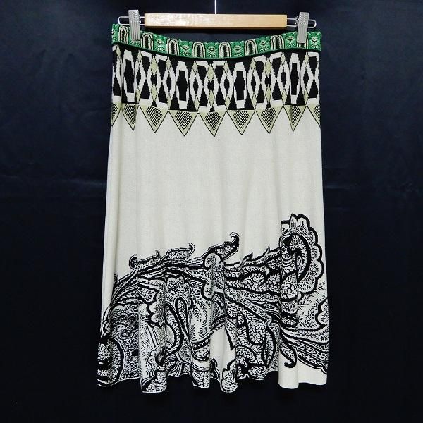 anc エトロ ETRO ニット スカート 44 白 黒 緑系 イタリア製