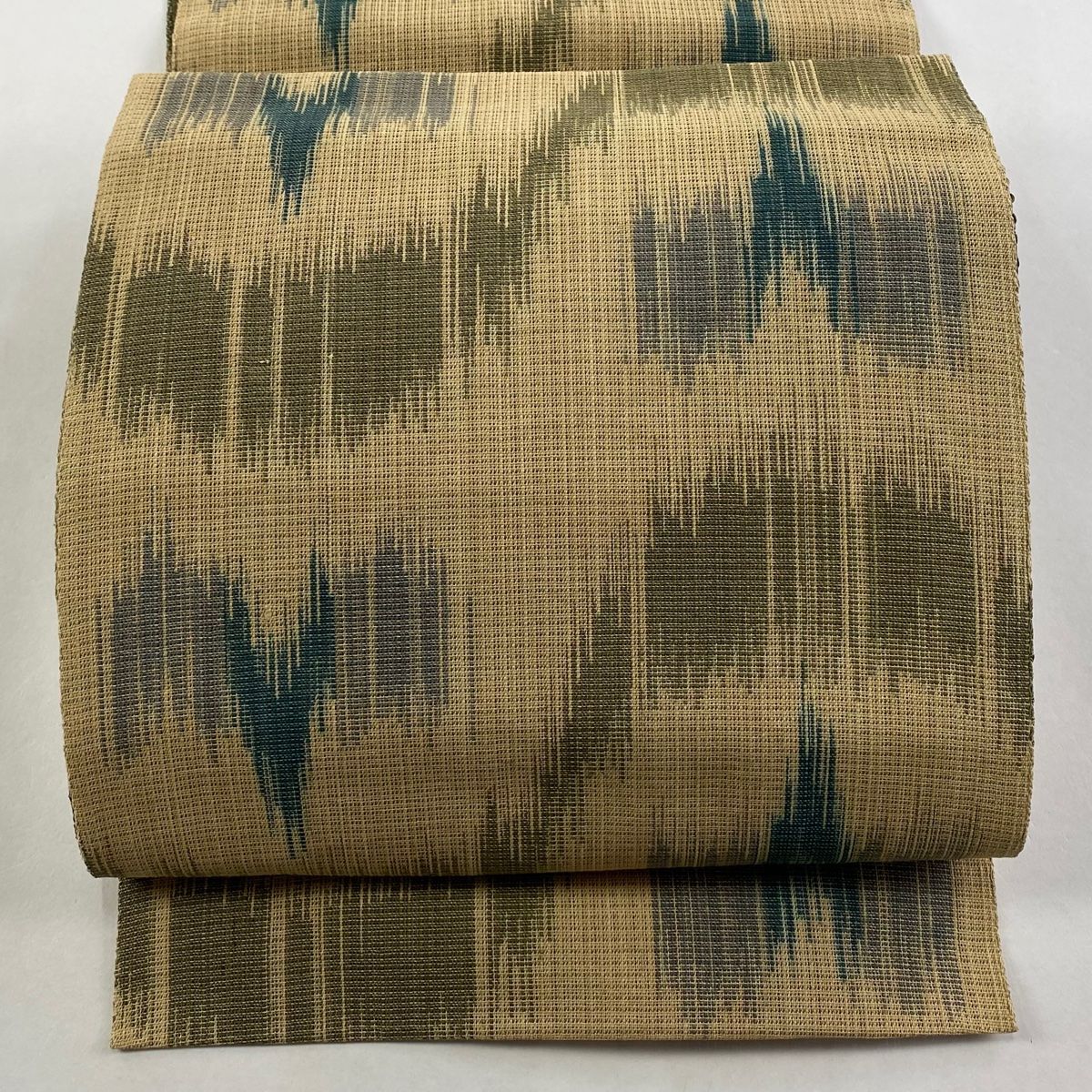 名古屋帯 秀品 松葉仕立て 八寸名古屋帯 夏帯 幾何学 ベージュ 正絹