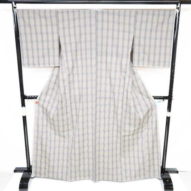播包 新品 播州織 着物 木綿 単衣 身丈162.5cm M A1086-11 播包 新品 播州織 着物 木綿 単衣 カジュアル 格子模様 反端付き