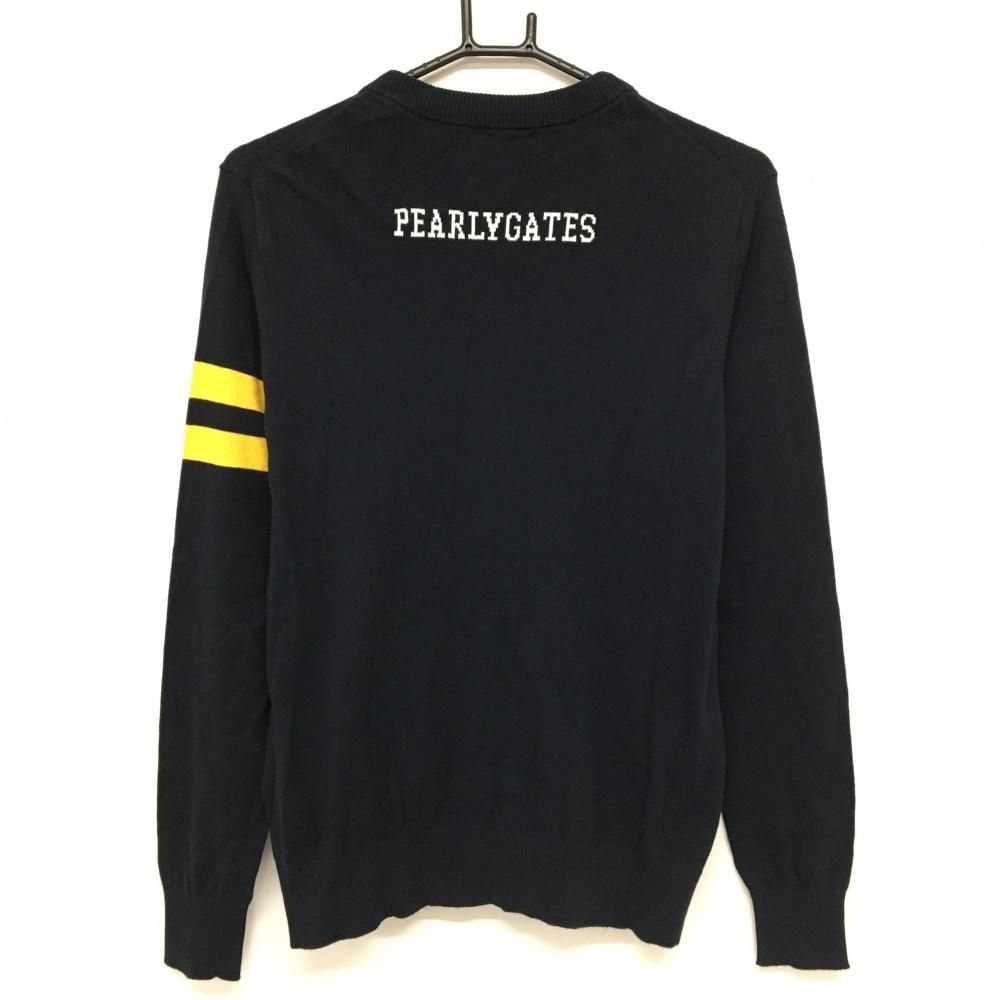 パーリーゲイツ セーター ネイビー×イエロー 袖2ライン カシミヤ混 ネック色褪せ少 メンズ 4 M ゴルフウェア PEARLY GATES