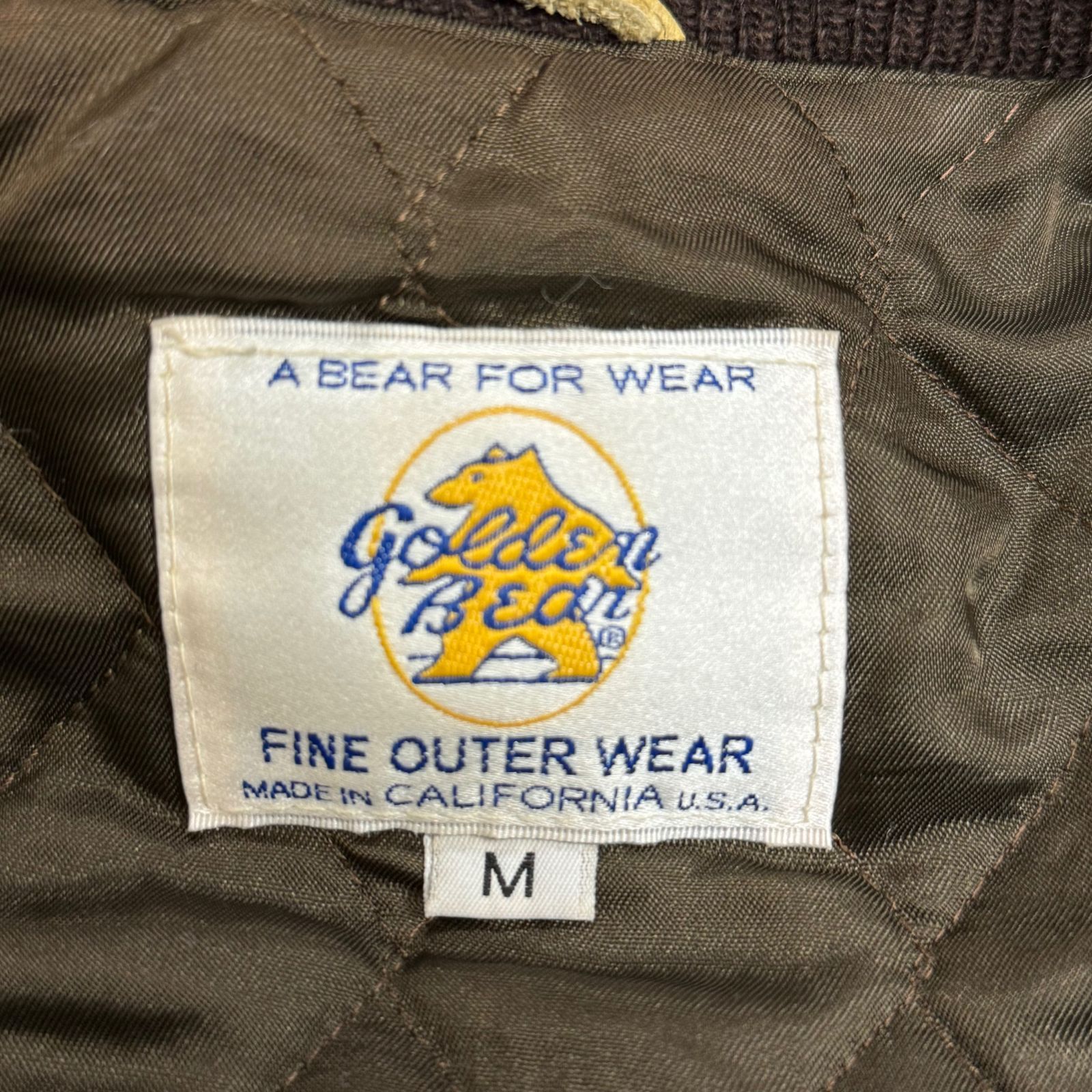 初期 90s WTAPS × GOLDEN BEAR コラボ バーシティージャケット スタジャン レザー切替 ワッペン ダブルタップス M　ブラウン  66086A