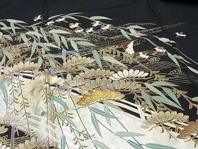 平和屋着物□豪華黒留袖 渡橋松葉飛鳥文 金彩 逸品 DAAA0787ea