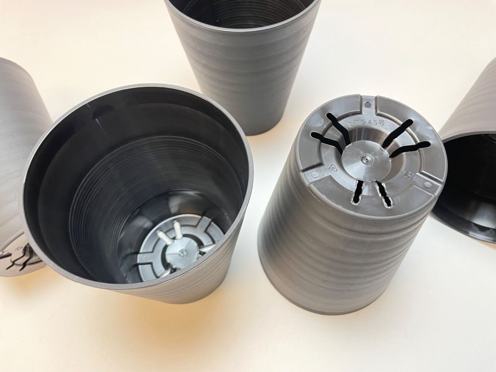 セラアート長鉢4.5号黒プラ鉢(陶器風ロング深鉢タイプ)：5鉢セット