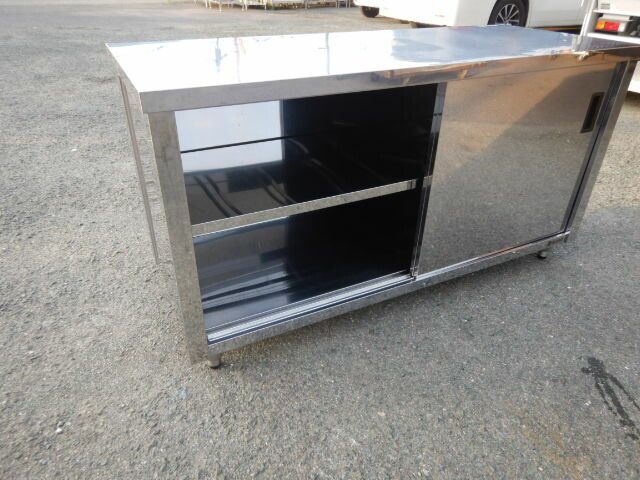 中古】業務用 ステンレス 調理台 W150 D60 H80cm 厨房 1500 引違い 扉 
